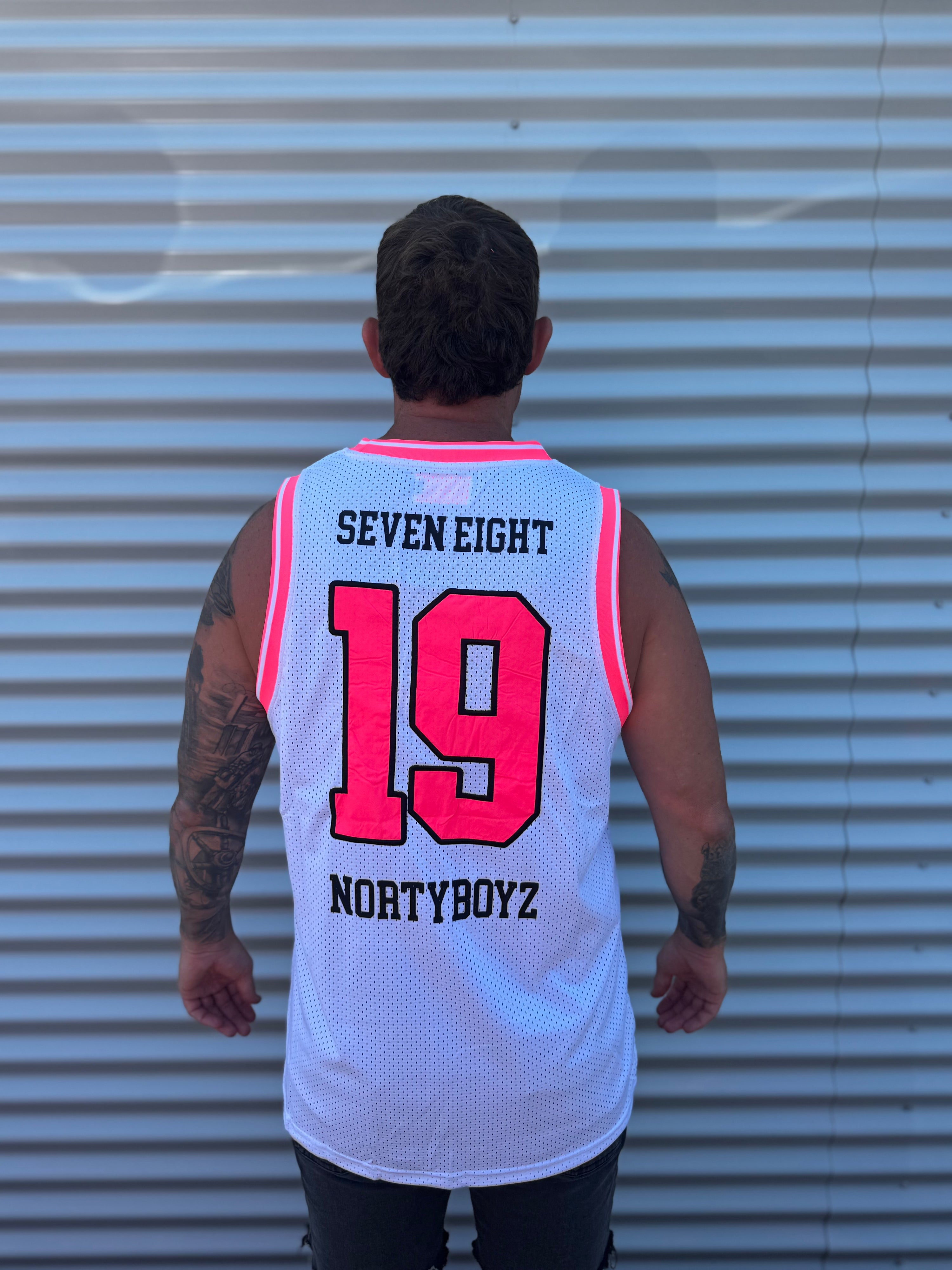 NORTY BOYZ JERZEY (WHITE/FLURO PINK)